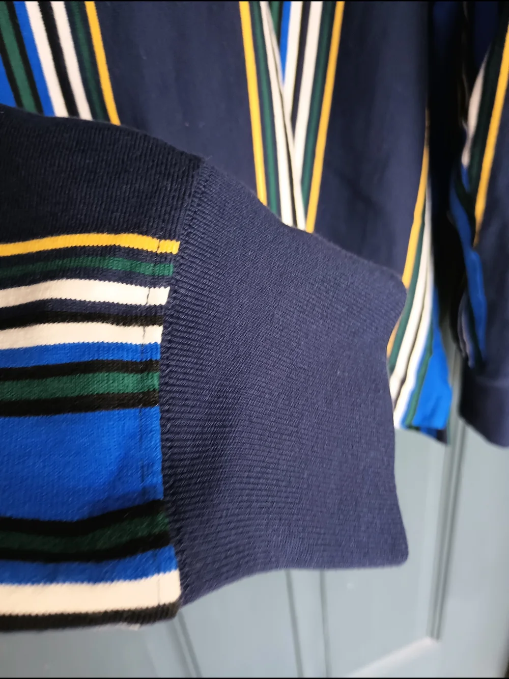 J.Crew Vintage 90s Stripe Rugby Polo w/denim collar L Preppy Retro Streetwear